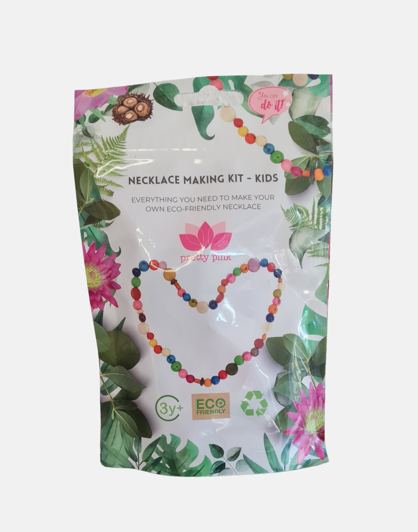 Kids Eco-Necklace Multicoloured Kit - Recyclable PE Pouch - Pretty Pink Jewellery