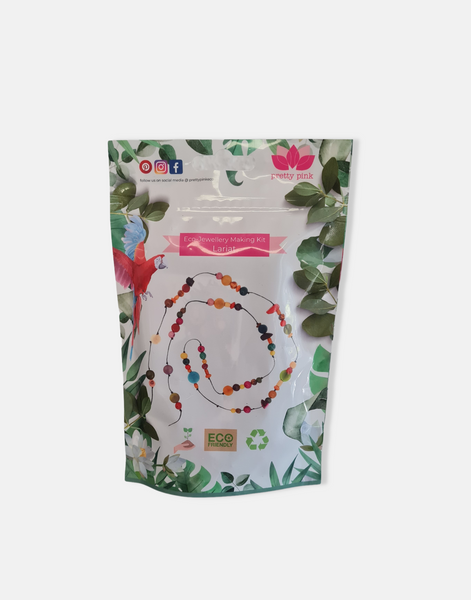 Lariat Eco-Necklace Multicoloured Kit - Recyclable PE Pouch - Pretty Pink Jewellery