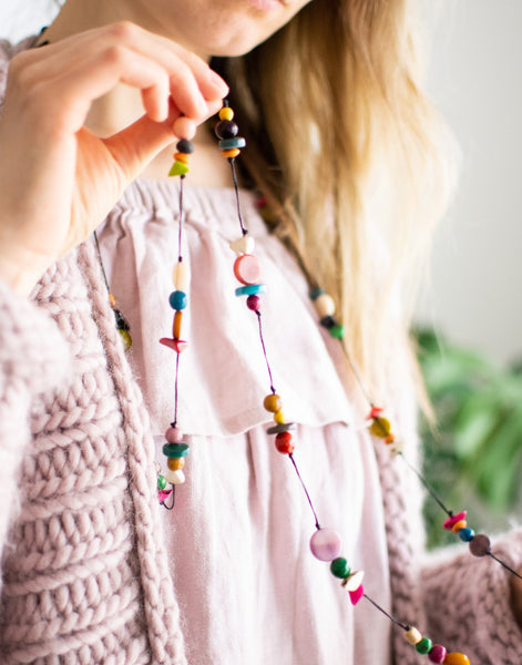 Lariat Eco-Necklace Multicoloured Kit - Recyclable PE Pouch - Pretty Pink Jewellery