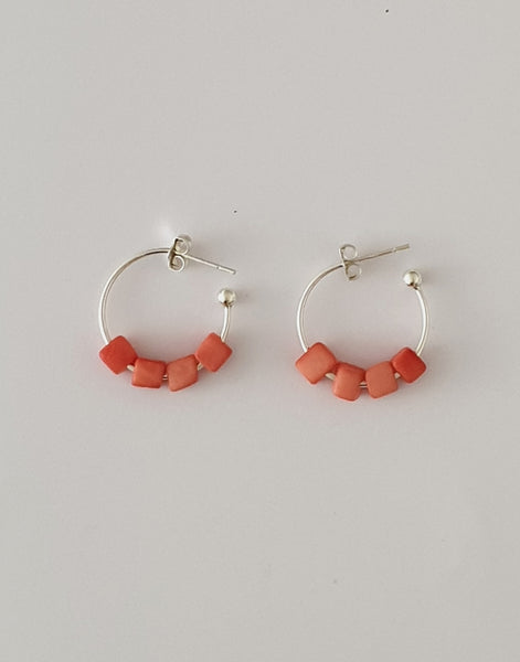 Coral Cubo Mini Silver Hoop Earrings - Pretty Pink Jewellery